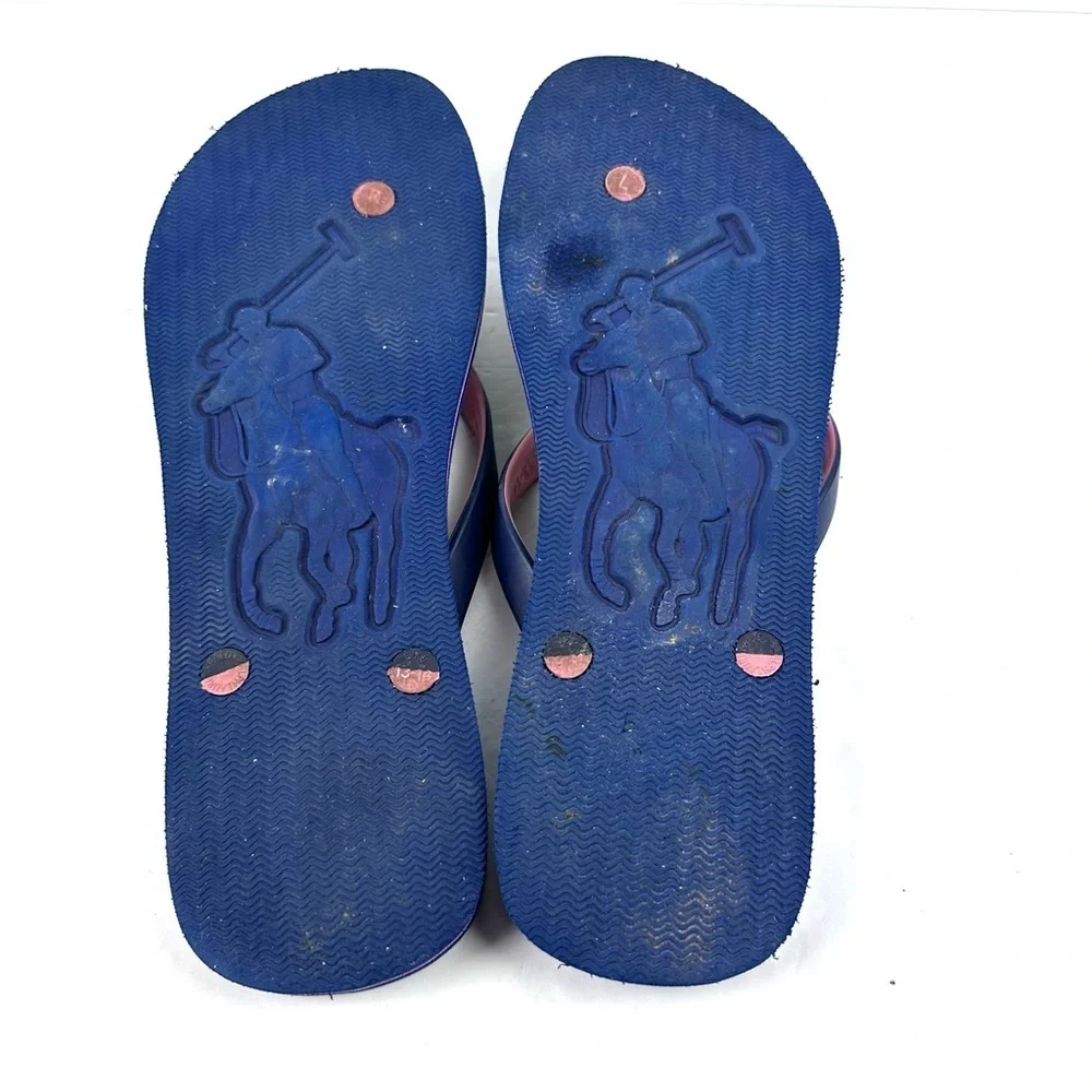 Polo Ralph Lauren Bolt Flip Flops 13-14 Navy Garden Floral Tropical Sandals Mens